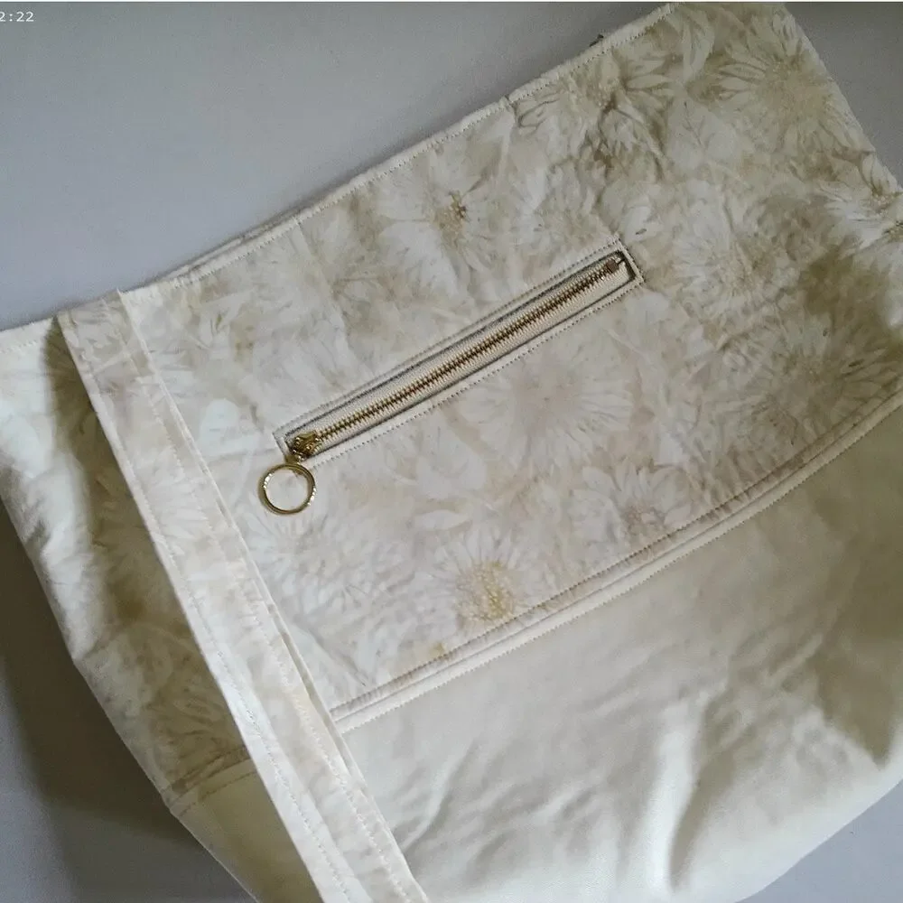 Handcrafted Fabric Purse Cream Artisan Carryall Tote Batik Cotton Shoulder Bag